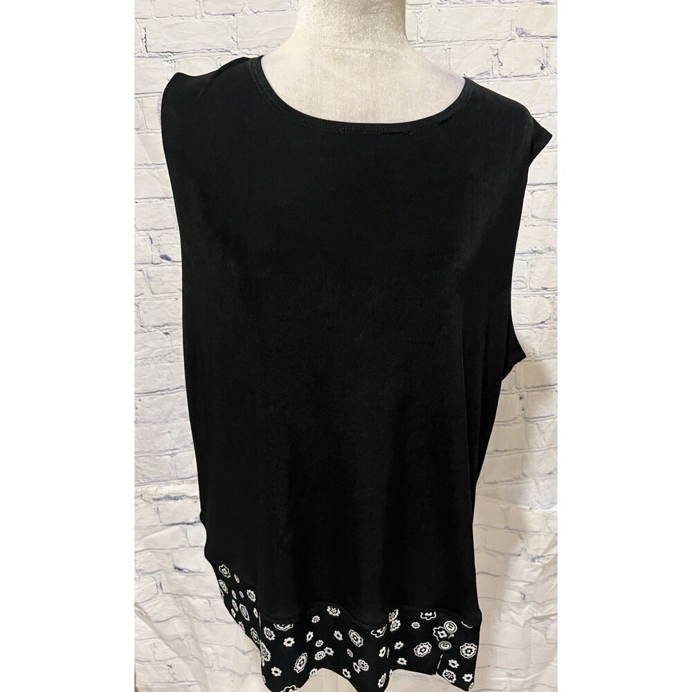 Coldwater Creek Stretch Black Floral Bottom Tank Top, Plus Size 2X